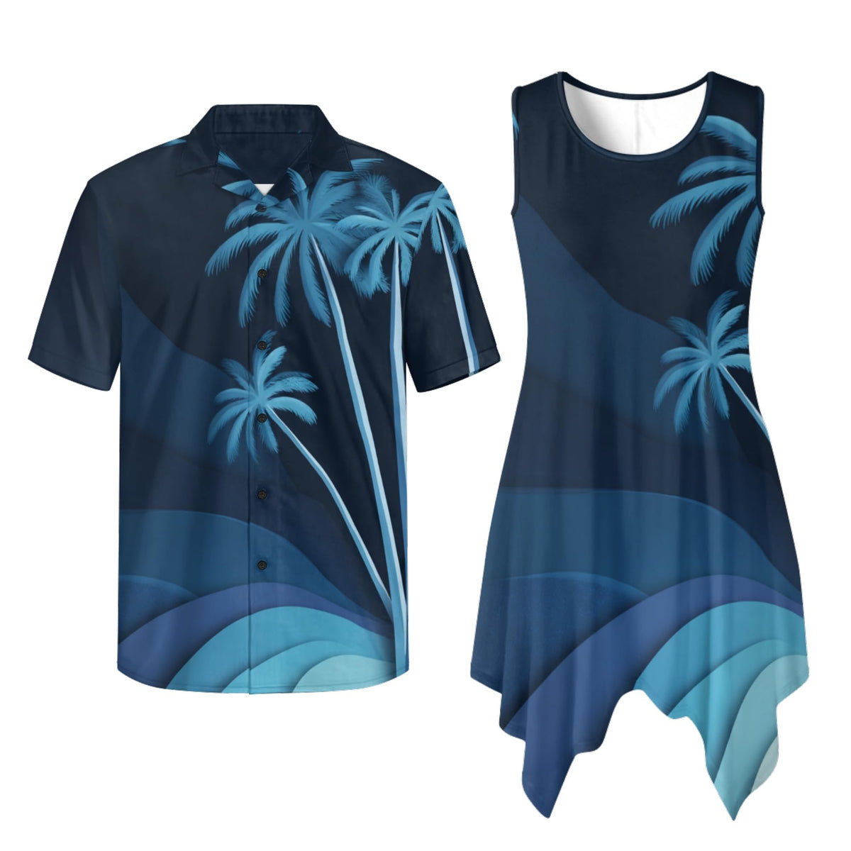 TOADDITDO Couple Shirts and Dress Matching Outfit Womens Sleeveless Flared Mini Sundress or Mens Buttons Hawaiian Aloha Shirt