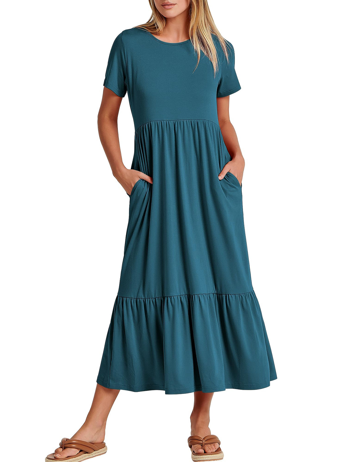 ANRABESS Womens 2026 Summer Casual Short Sleeve Maxi Dress with Pockets