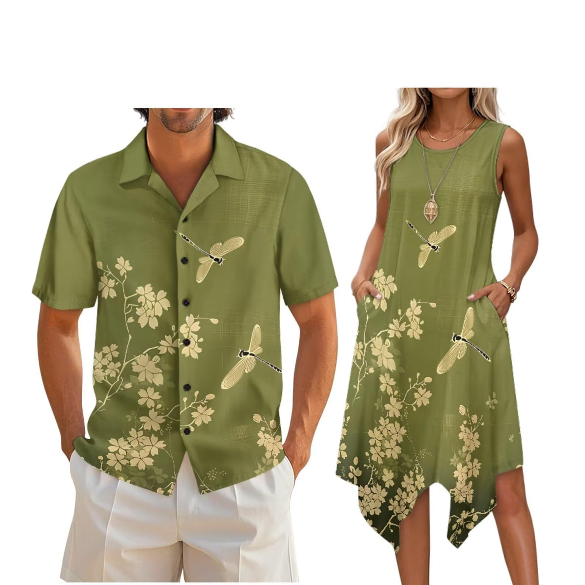 Couple Matching Outfit Hawaiian Men's Button Down Shirt Sleeveless Sundresses Dress Summer Dress for Women 2026