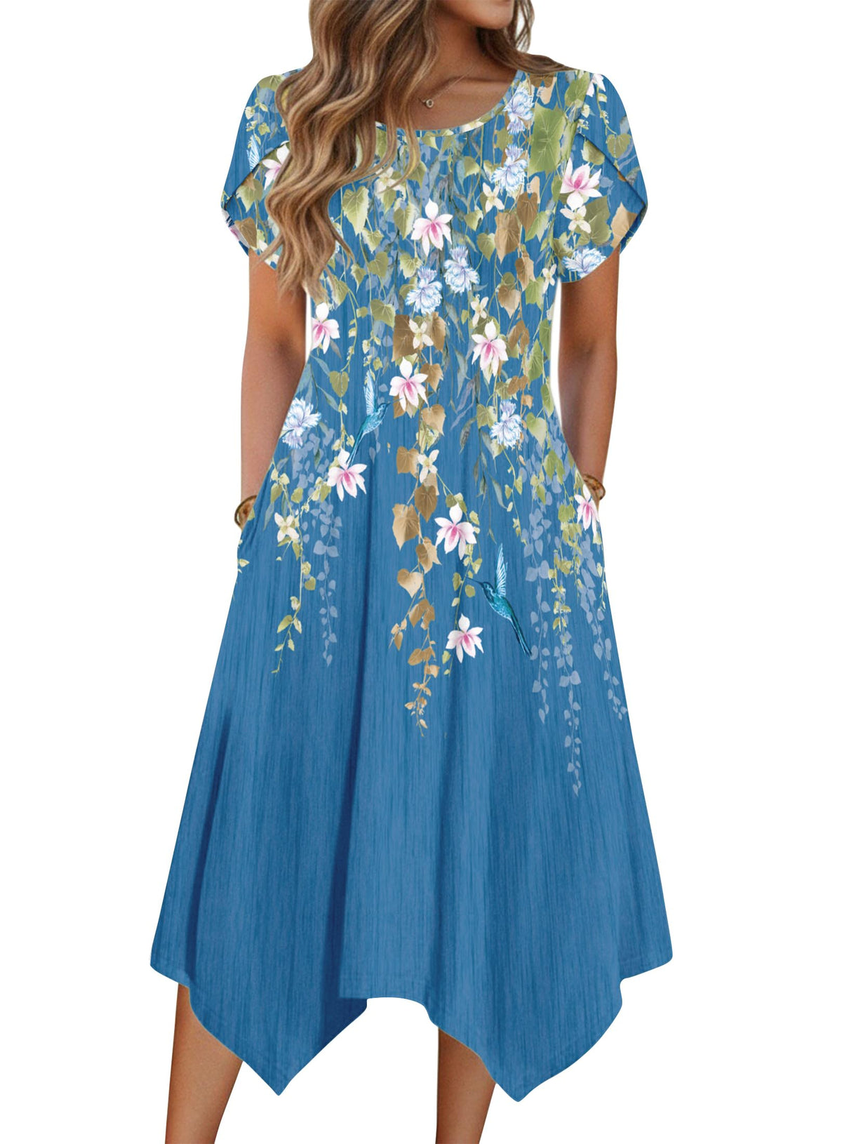 Zeagoo Womens Casual Dress for Summer Loose Hankerchief Flare Midi Sundress