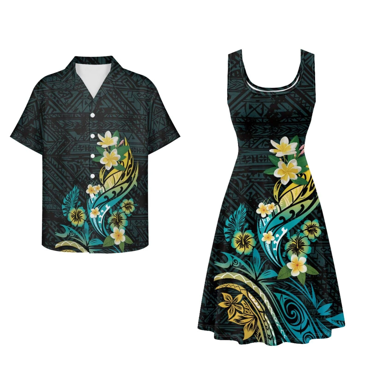 Dreaweet Summer Dresses for Women A-Line Sleeveless Flowy Sun Dresses,Men's Casual Button-Down Shirts,Couple Matching Outfits
