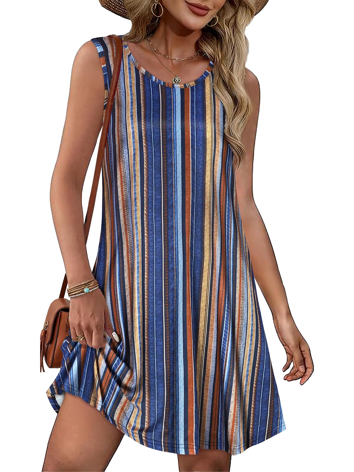 elescat Summer Dresses for Women Boho Sleeveless Pocket Tshirt Sundresses