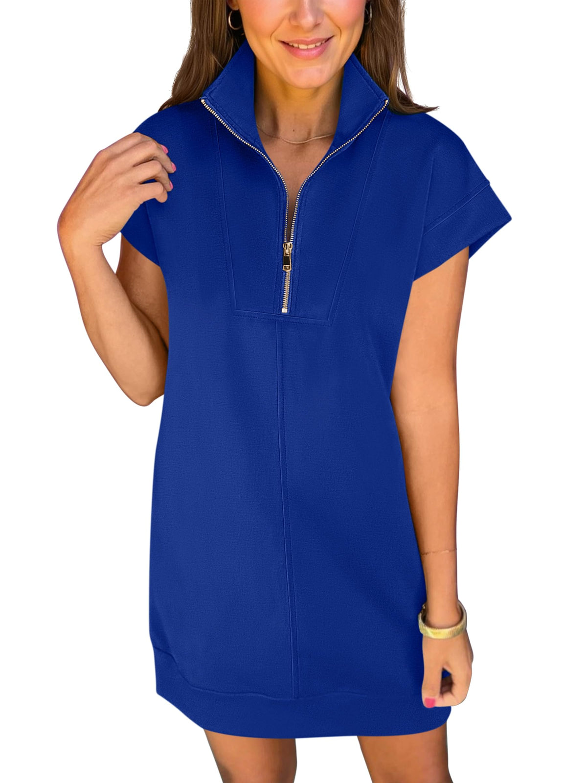 ANRABESS Womens Summer Casual Half Zip Wrinkle-Free Dress