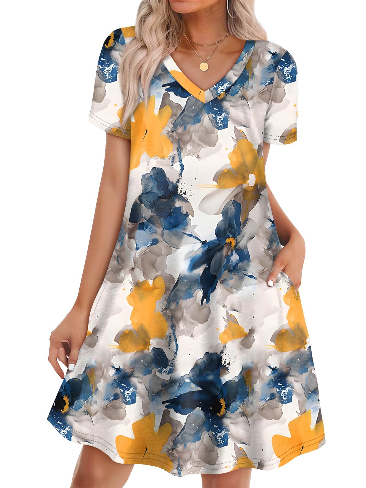 WIHOLL Boho Summer Dresses for Women Casual Loose T Shirt Dress with Pockets Beach Vacation Outfits S-4XL