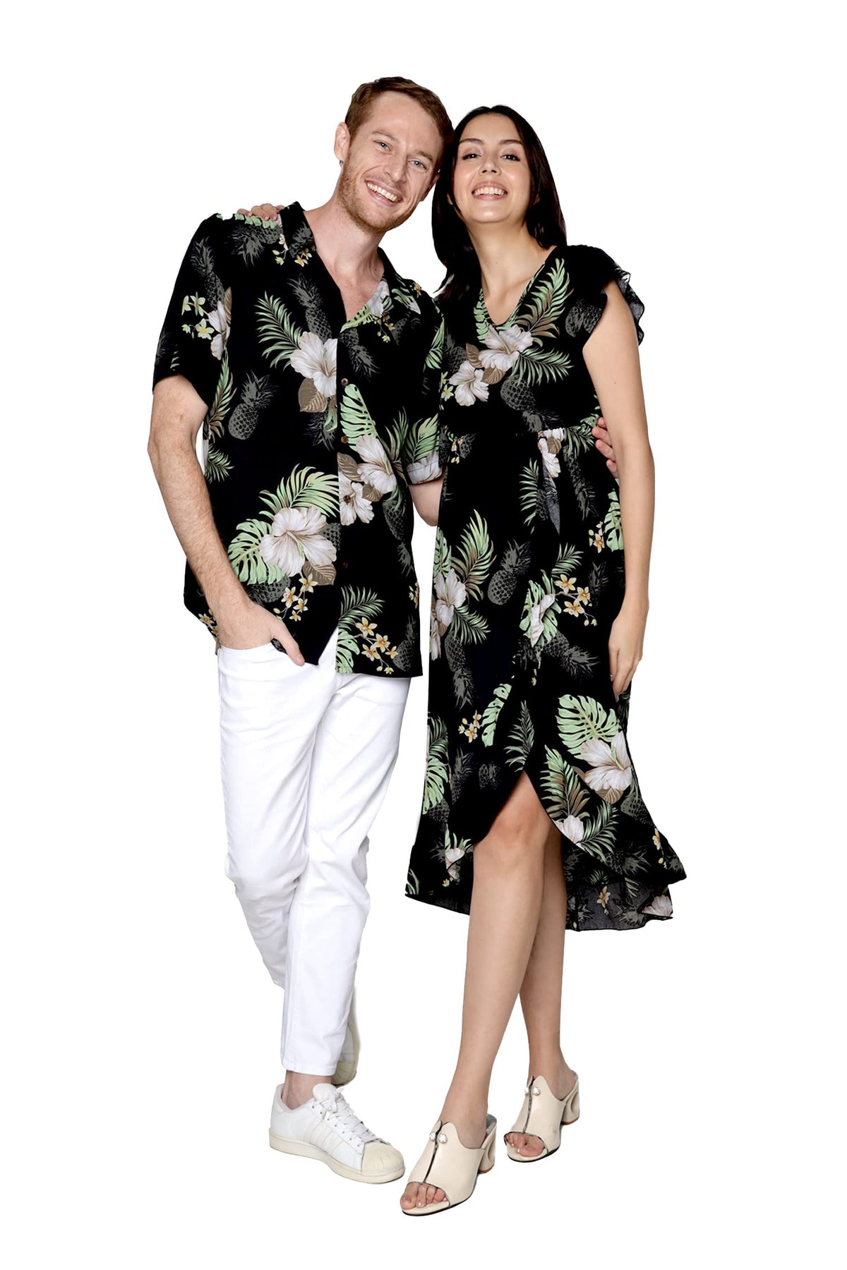 Matchable Couple Hawaiian Shirt or Wrap Dress Signature Prints Pineapple