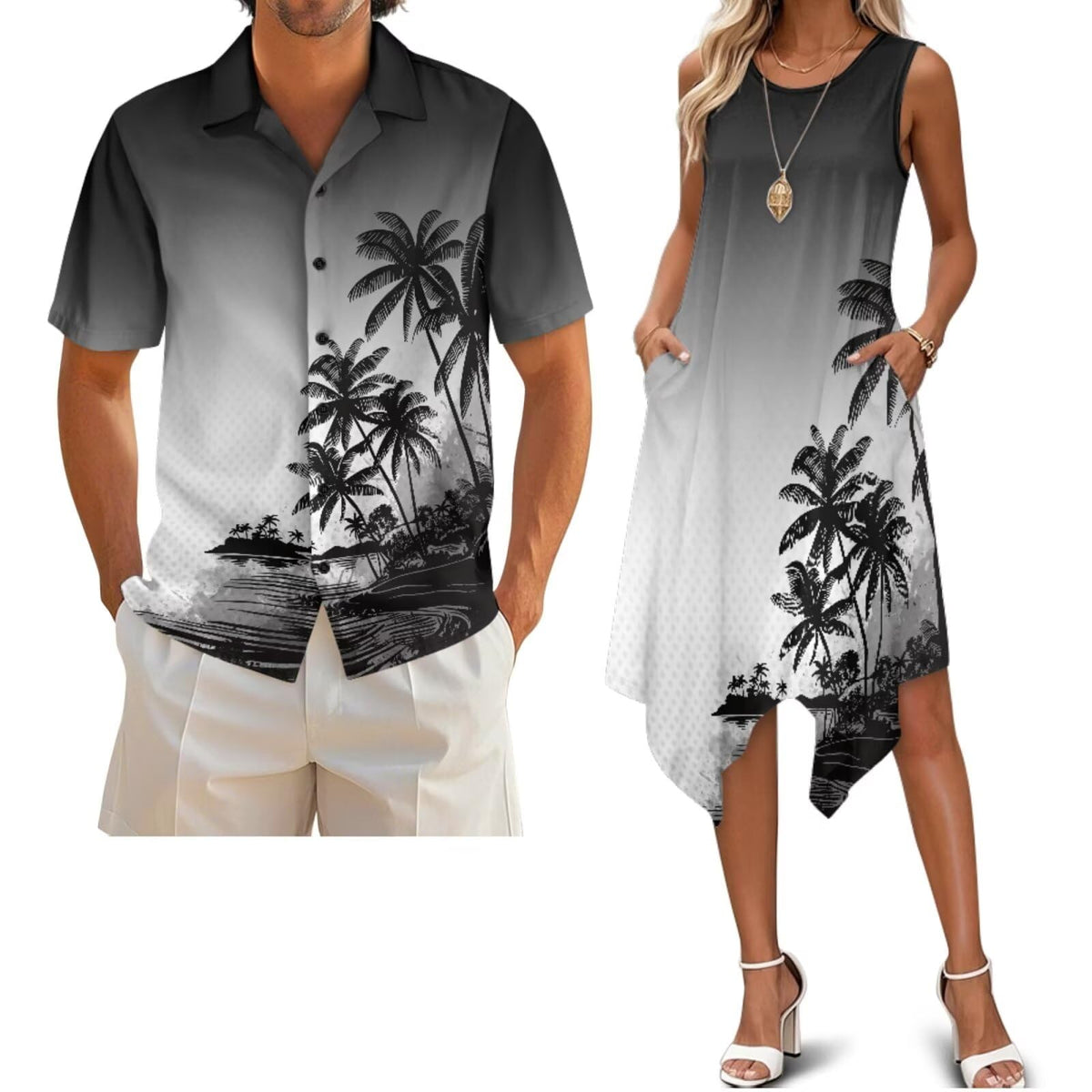 Belidome Couples Matching Outfits Husband and Wife Clothes Sleeveless Dress Button Down Short Sleeve Shirts