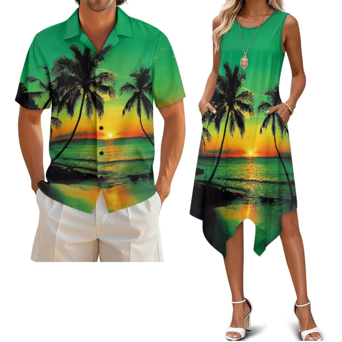 Belidome Couples Matching Outfits Husband and Wife Clothes Sleeveless Dress Button Down Short Sleeve Shirts