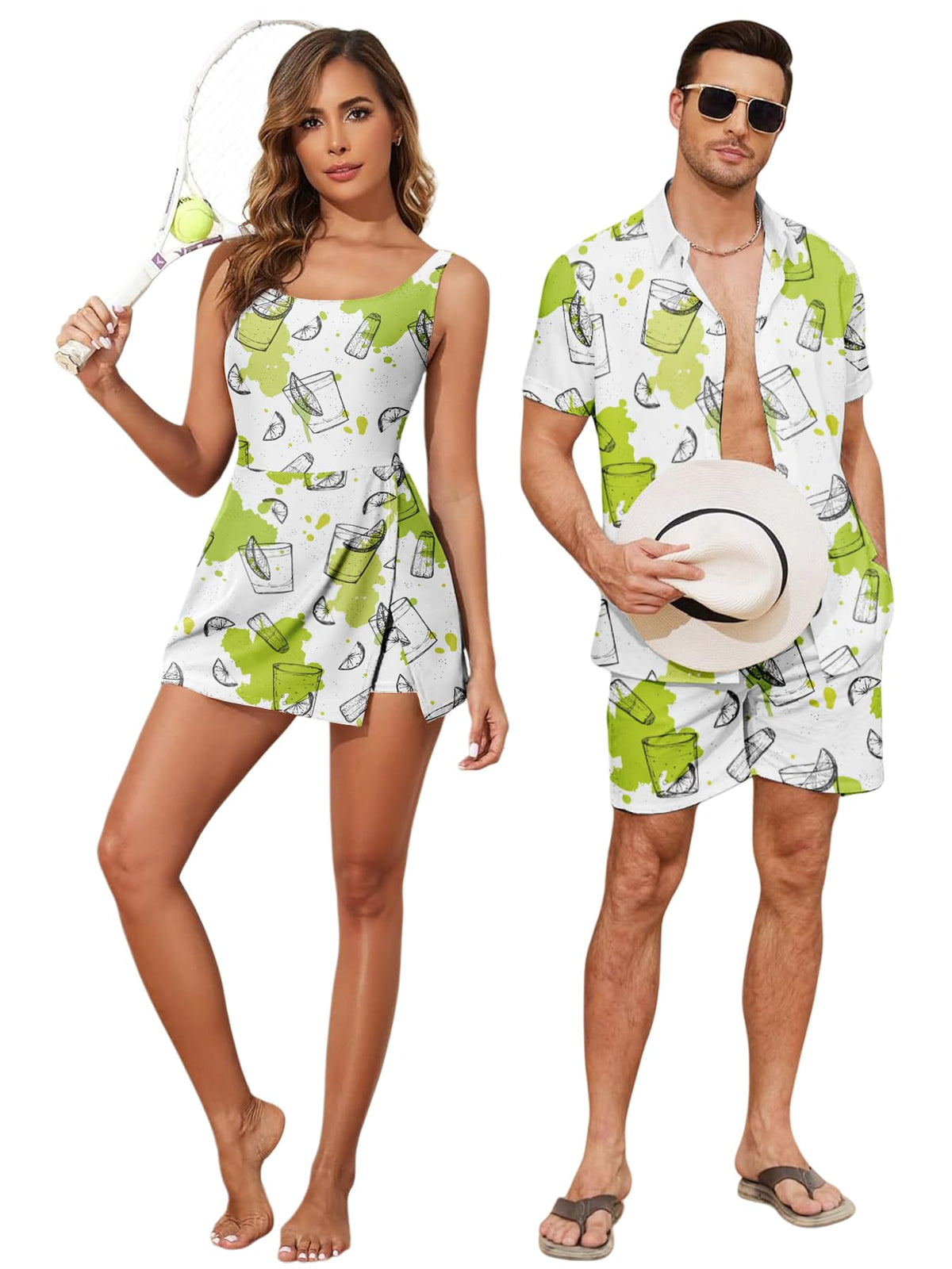 Matching Hawaiian Outfits Beach Vacation for Couples Tropical Print Women One Piece Swimwear or Men Shirt Suit