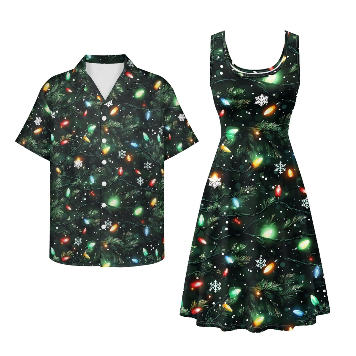 Dreaweet Summer Dresses for Women A-Line Sleeveless Flowy Sun Dresses,Men's Casual Button-Down Shirts,Couple Matching Outfits