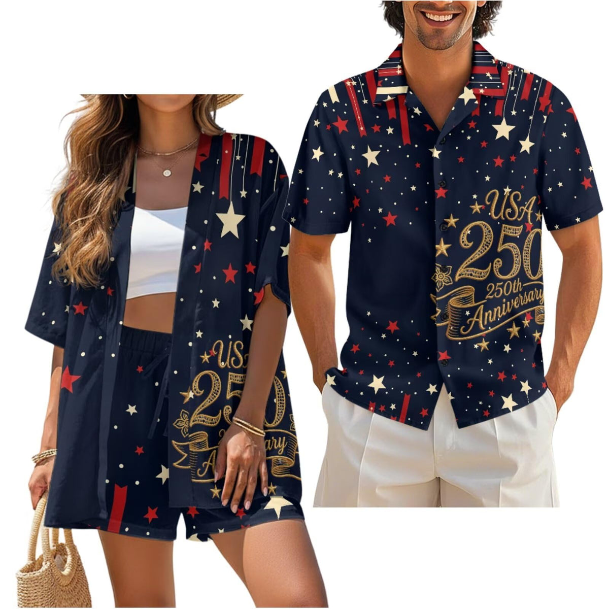 Matching Hawaiian Outfits for Couples Beach Sets Women 2 Piece Outfits Vacation Sets Men Shirt for Luau Party