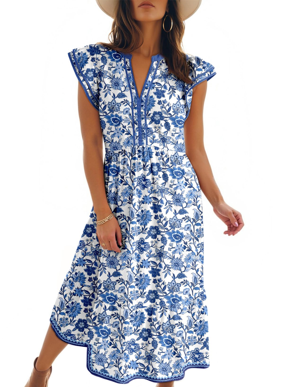 Dokotoo Womens Dresses 2026 V-Neck Cap Sleeve Empire Waist Dress