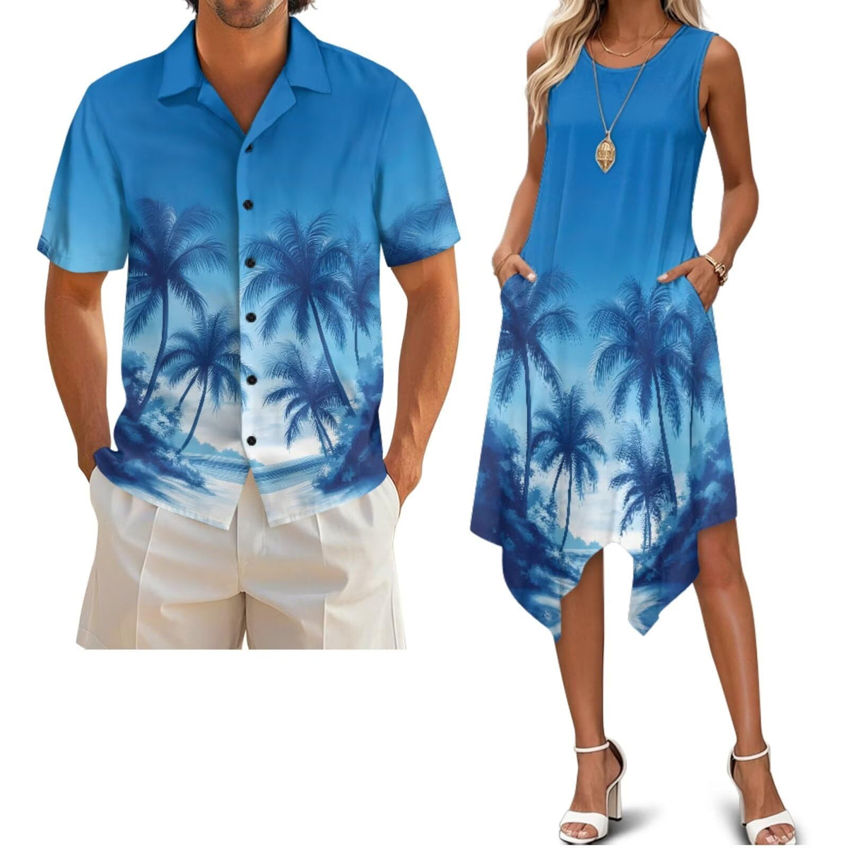 Belidome Couples Matching Outfits Husband and Wife Clothes Sleeveless Dress Button Down Short Sleeve Shirts