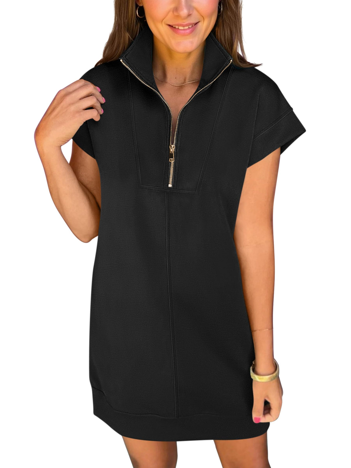 ANRABESS Womens Summer Casual Half Zip Wrinkle-Free Dress