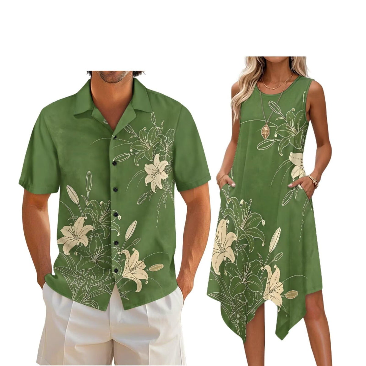 Couple Matching Outfit Hawaiian Men's Button Down Shirt Sleeveless Sundresses Dress Summer Dress for Women 2026