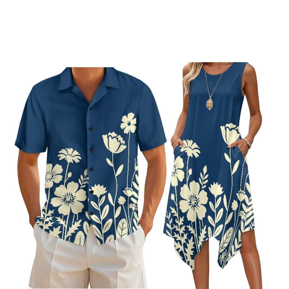 Couple Matching Outfit Hawaiian Men's Button Down Shirt Sleeveless Sundresses Dress Summer Dress for Women 2026