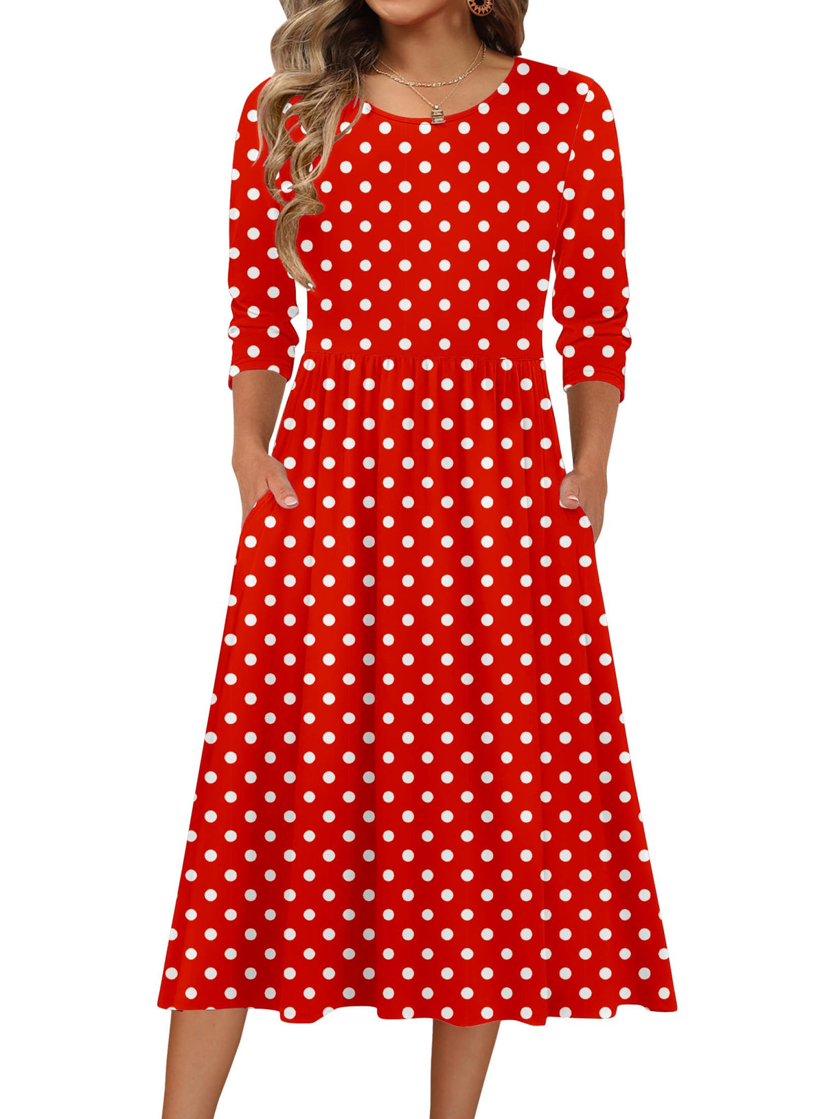 Zeagoo 3/4 Sleeve Women's Dress Casual Aline Summer Fall Midi Long Dresses