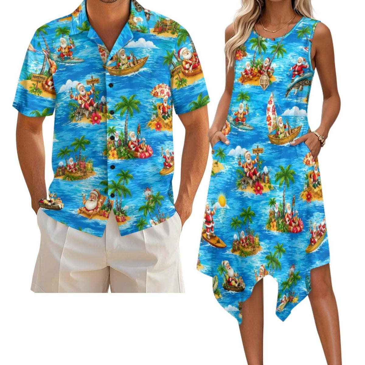 Belidome Couples Matching Outfits Husband and Wife Clothes Sleeveless Dress Button Down Short Sleeve Shirts