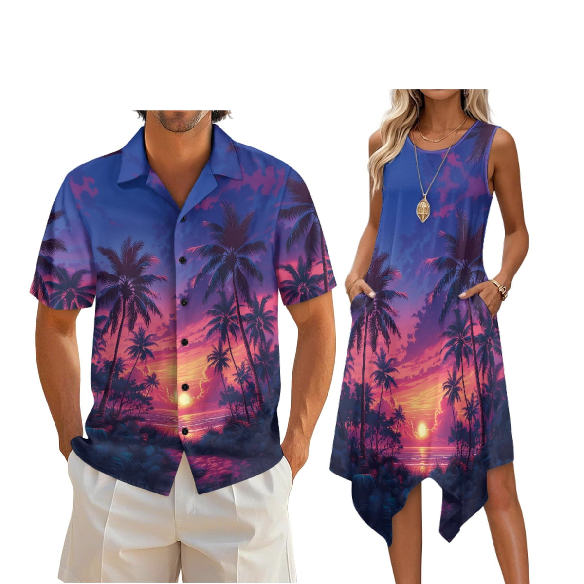 Couple Matching Outfit Hawaiian Men's Button Down Shirt Sleeveless Sundresses Dress Summer Dress for Women 2026