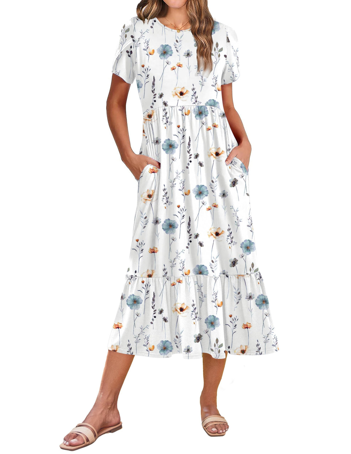 Zeagoo Women Summer Midi A Line Dress Short Sleeve Casual Flowy Tiered Beach Long Sundress with Pockets 2026 Vacation Travel