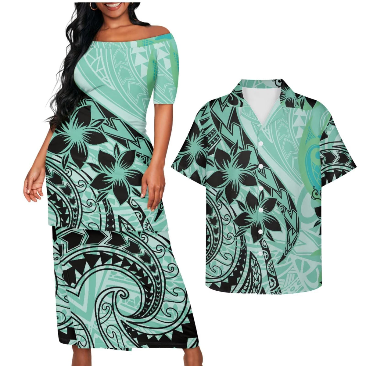 Samoa Couple Outfit Puletasi Samoa Dress Polynesian Shirts for Men Puletasi Samoan Traditional Dress Hawaiian