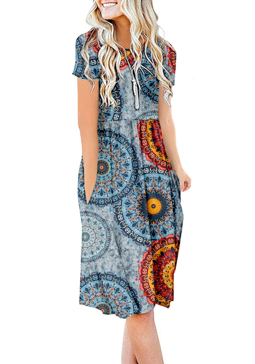 DB MOON Women Summer Casual Short Sleeve Dresses Empire Waist Dress