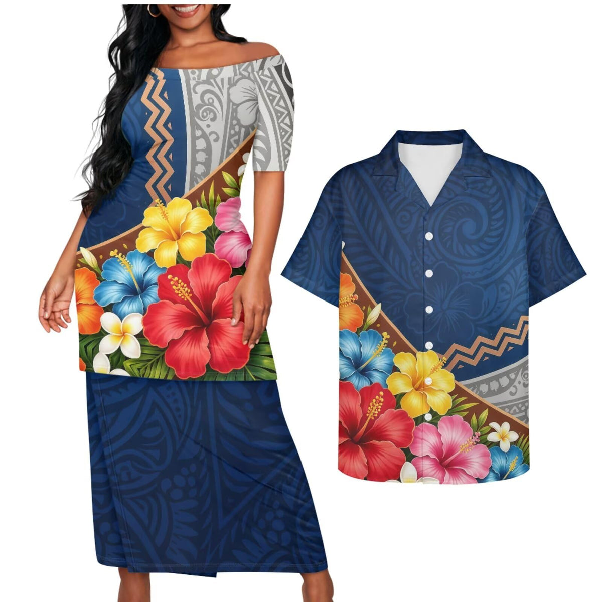 Samoa Couple Outfit Puletasi Samoa Dress Polynesian Shirts for Men Puletasi Samoan Traditional Dress Hawaiian