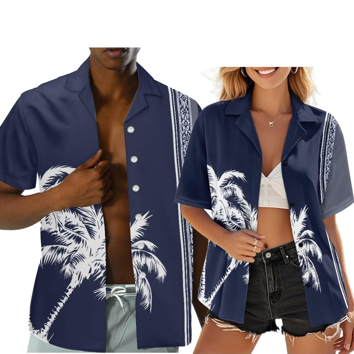 Hawaiian Couples Matching Shirt for Men Women Hawaii Outfit for Husband and Wife Beach Vacation Button Down Shirt