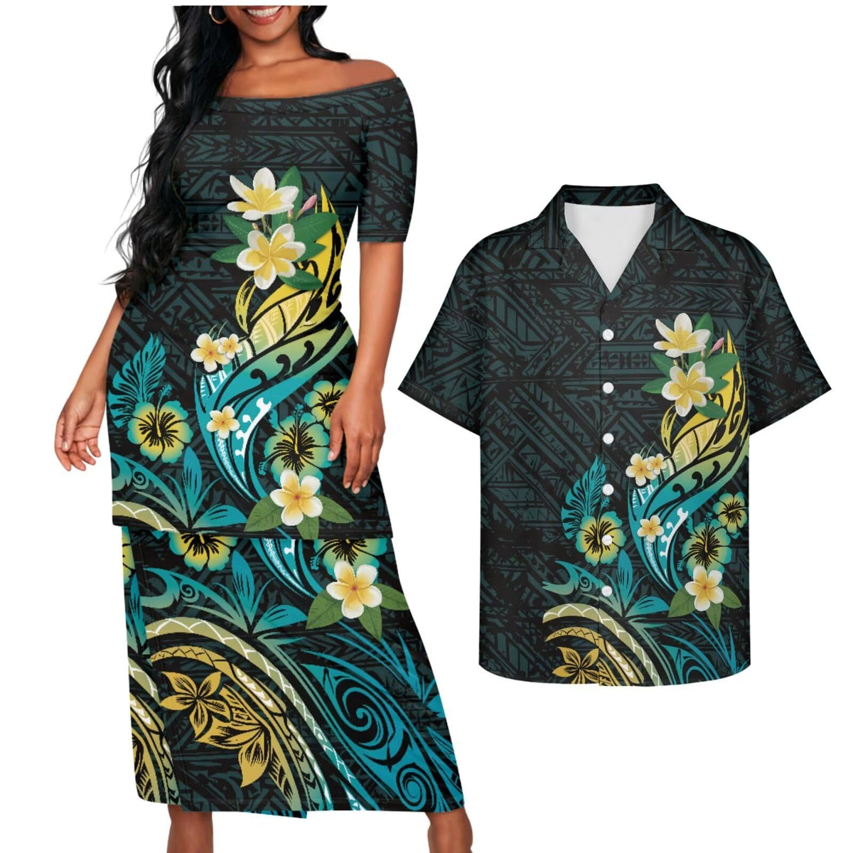 Samoa Couple Outfit Puletasi Samoa Dress Polynesian Shirts for Men Puletasi Samoan Traditional Dress Hawaiian