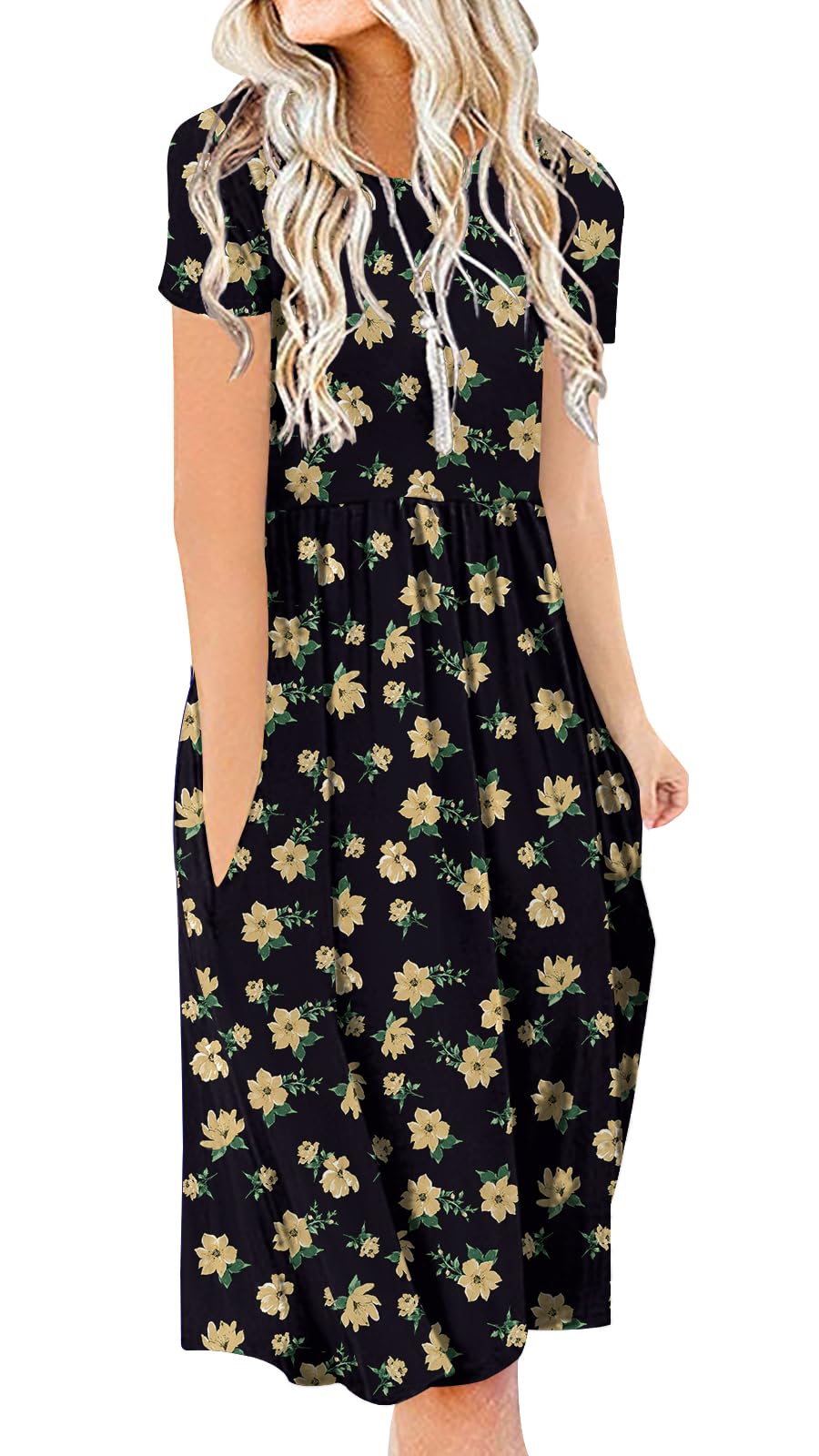 DB MOON Women Summer Casual Short Sleeve Dresses Empire Waist Dress