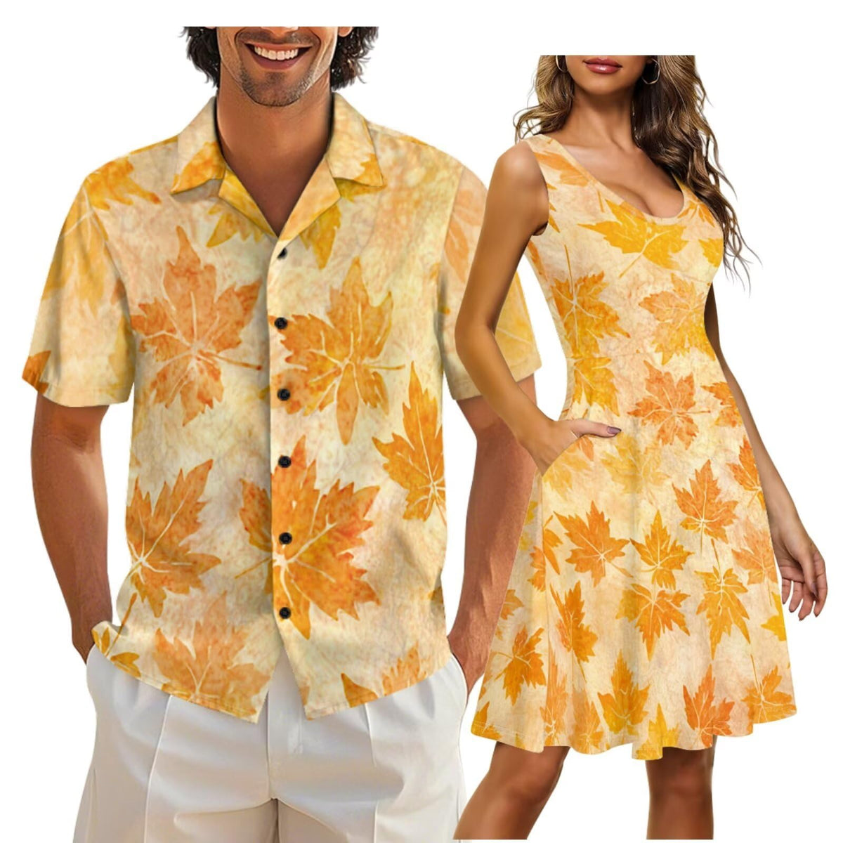 Gomyblomy Matching Hawaiian Outfits for Couples Vacation Tropical Floral Women Dress Mens Shirts His and Hers Clothing