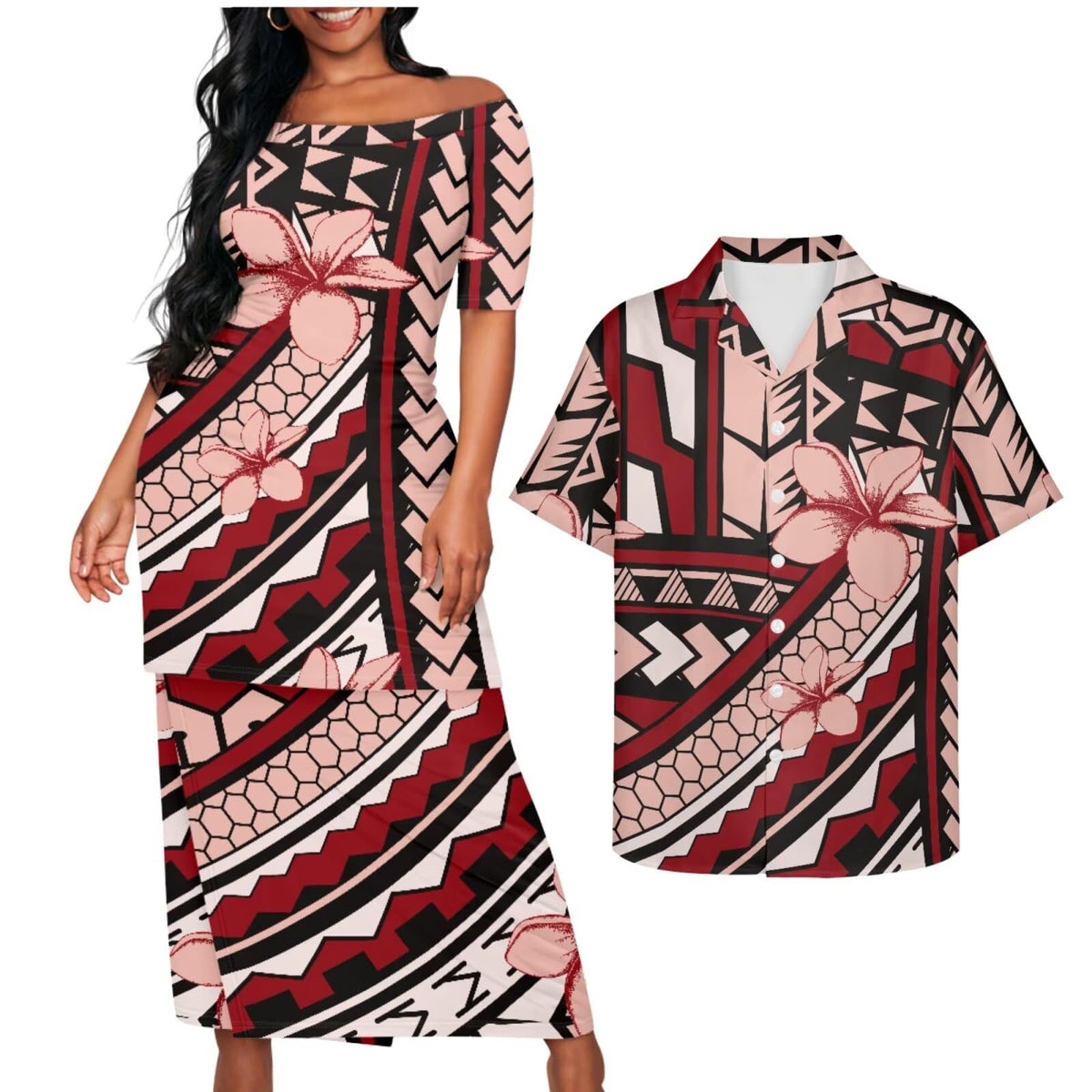 Samoa Couple Outfit Puletasi Samoa Dress Polynesian Shirts for Men Puletasi Samoan Traditional Dress Hawaiian