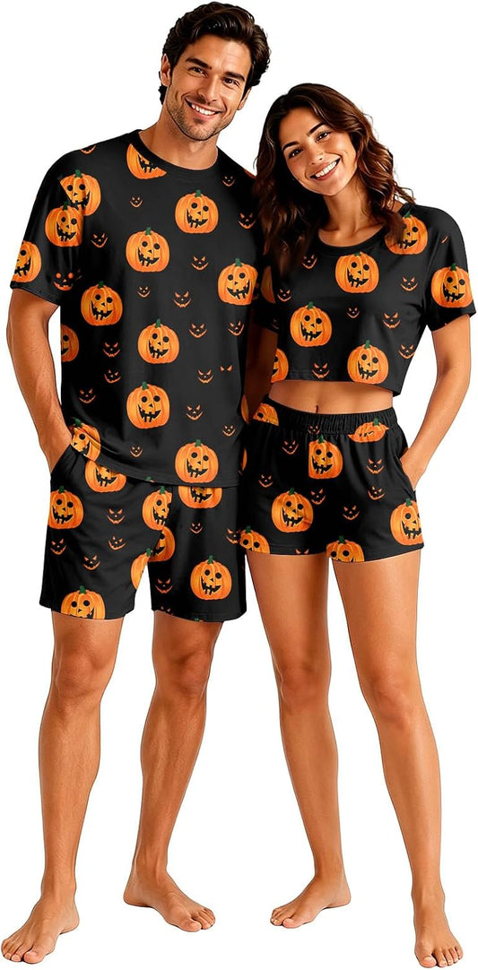 Matching Pjs for Couples Pumpkin Funny Short Sleeve Tops Matching Shorts