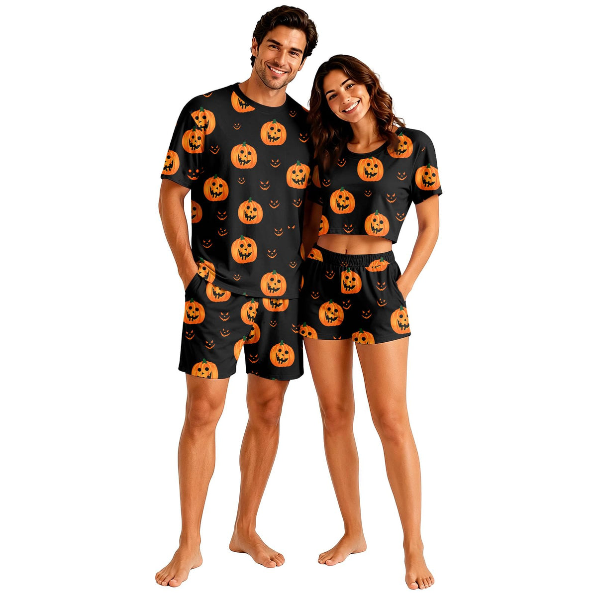 Matching Pjs for Couples Pumpkin Funny Short Sleeve Tops Matching Shorts