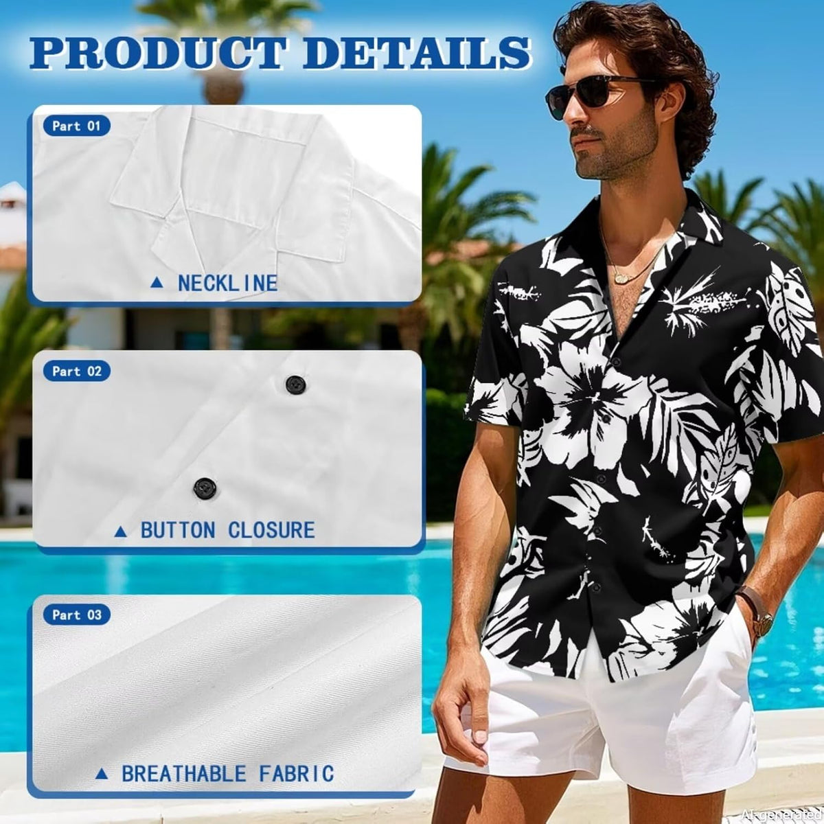 doginthehole Matching Hawaiian Outfits for Couples Men's Button Down Shirt Sleeveless Sundresses Summer Dress for Women