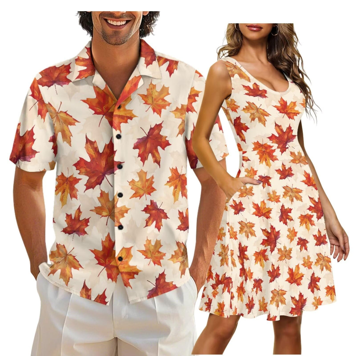 Gomyblomy Matching Hawaiian Outfits for Couples Vacation Tropical Floral Women Dress Mens Shirts His and Hers Clothing