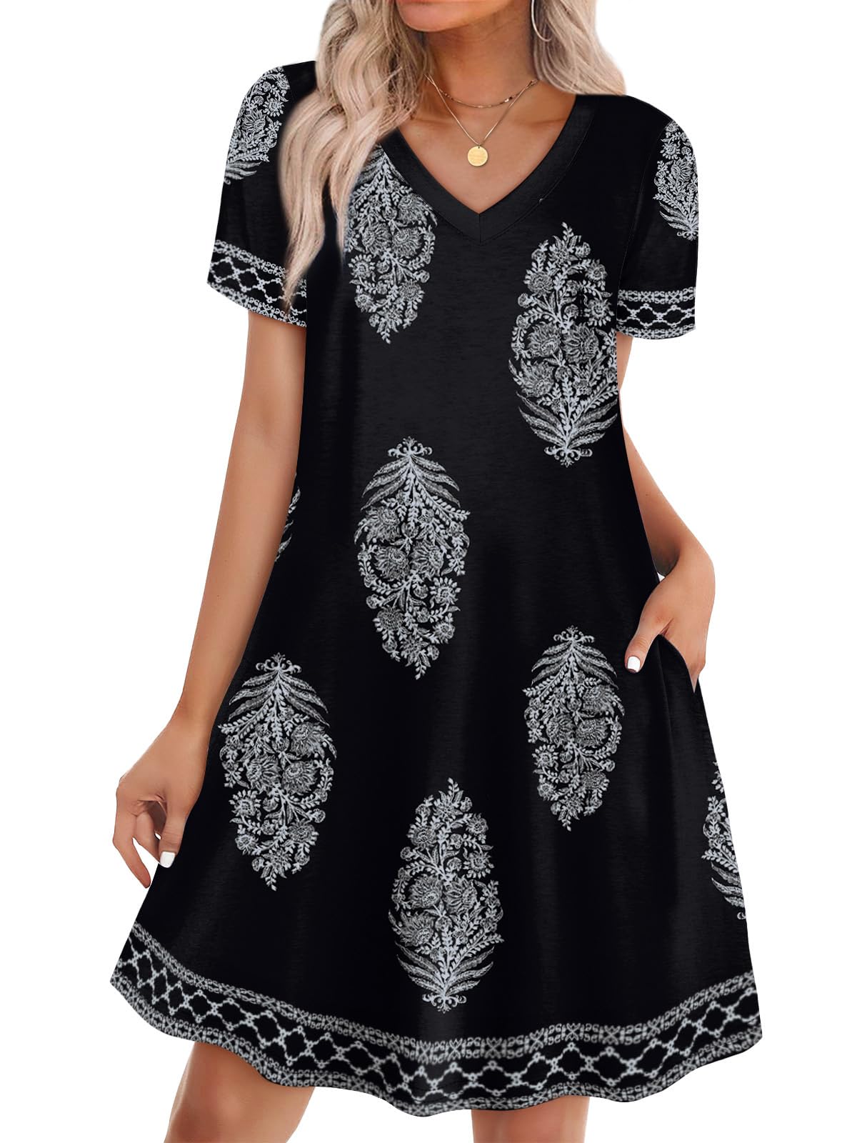 WIHOLL Boho Summer Dresses for Women Casual Loose T Shirt Dress with Pockets Beach Vacation Outfits S-4XL