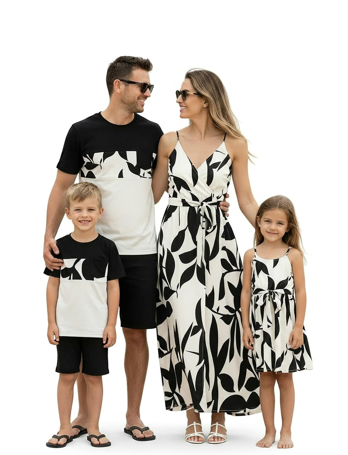 PATPAT Family Matching Outfits Mommy and Me Dresses Hawaiian Tropical Vacation Beach Spaghetti Strap Dress and Shirt