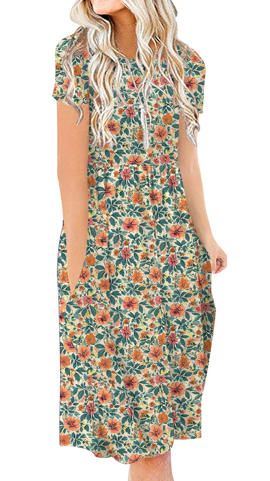 DB MOON Women Summer Casual Short Sleeve Dresses Empire Waist Dress