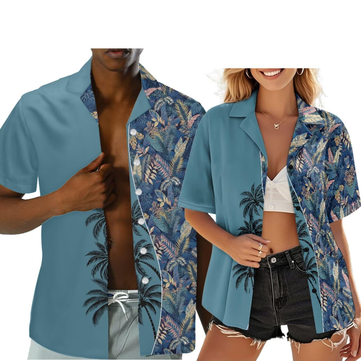 Hawaiian Couples Matching Shirt for Men Women Hawaii Outfit for Husband and Wife Beach Vacation Button Down Shirt