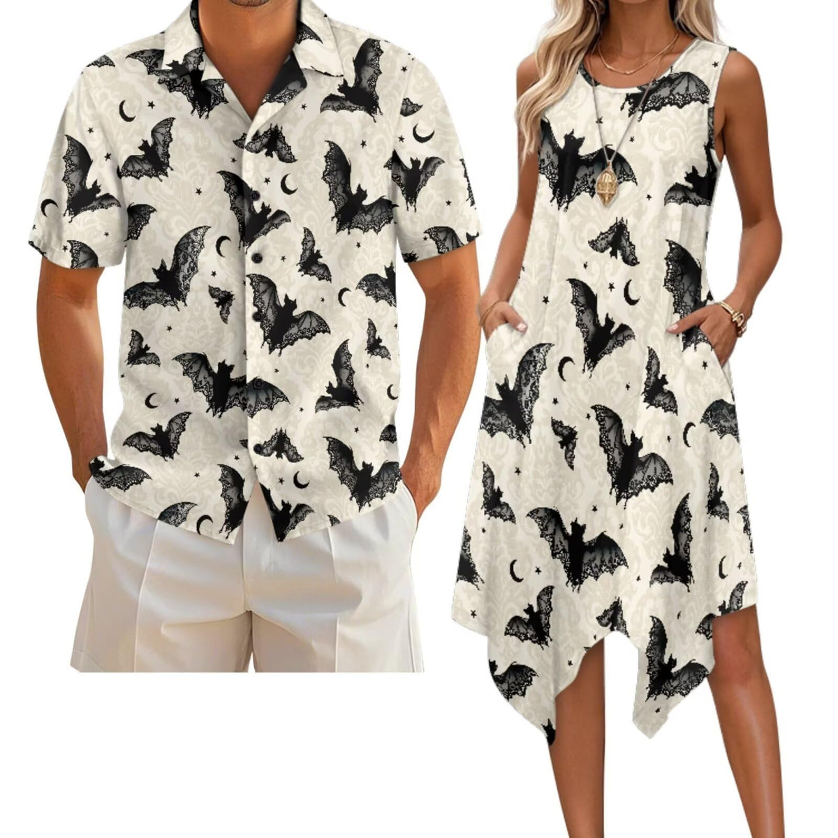 Belidome Couples Matching Outfits Husband and Wife Clothes Sleeveless Dress Button Down Short Sleeve Shirts