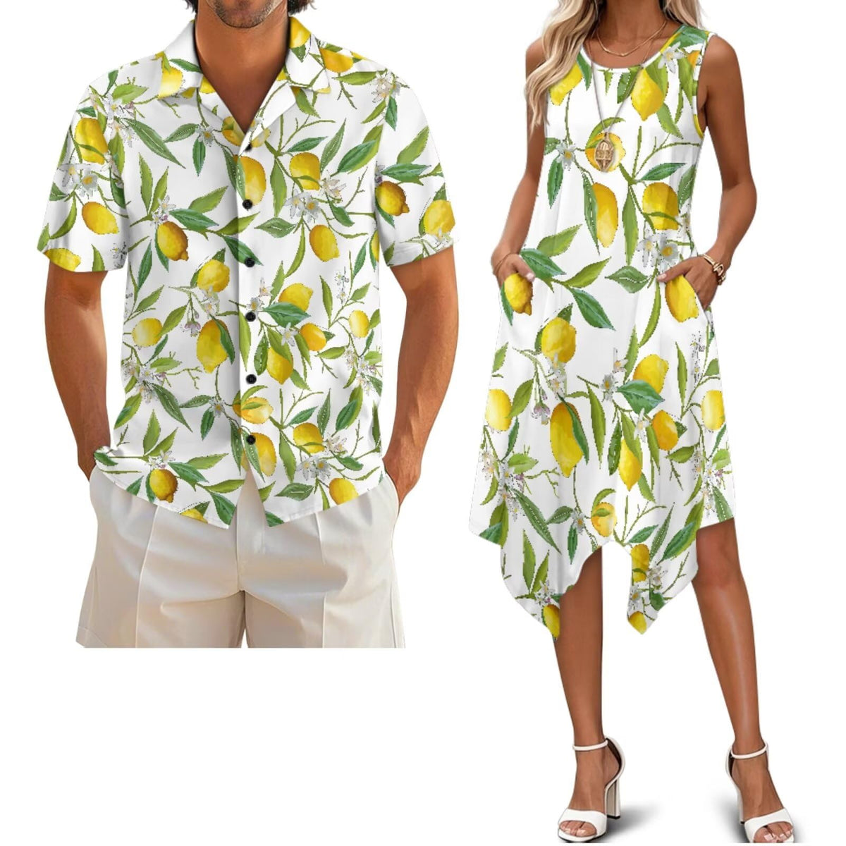 Belidome Couples Matching Outfits Husband and Wife Clothes Sleeveless Dress Button Down Short Sleeve Shirts