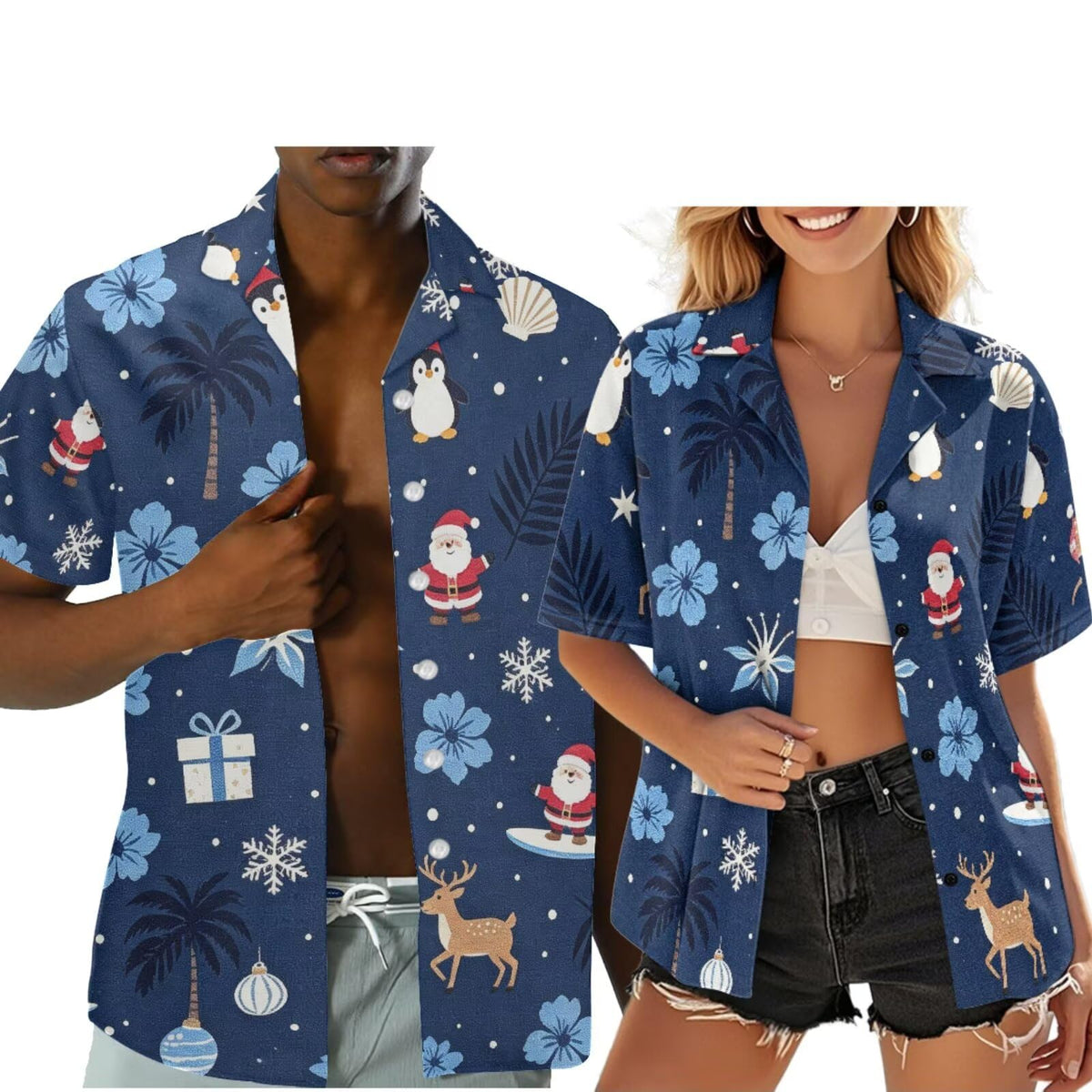 Hawaiian Couples Matching Shirt for Men Women Hawaii Outfit for Husband and Wife Beach Vacation Button Down Shirt