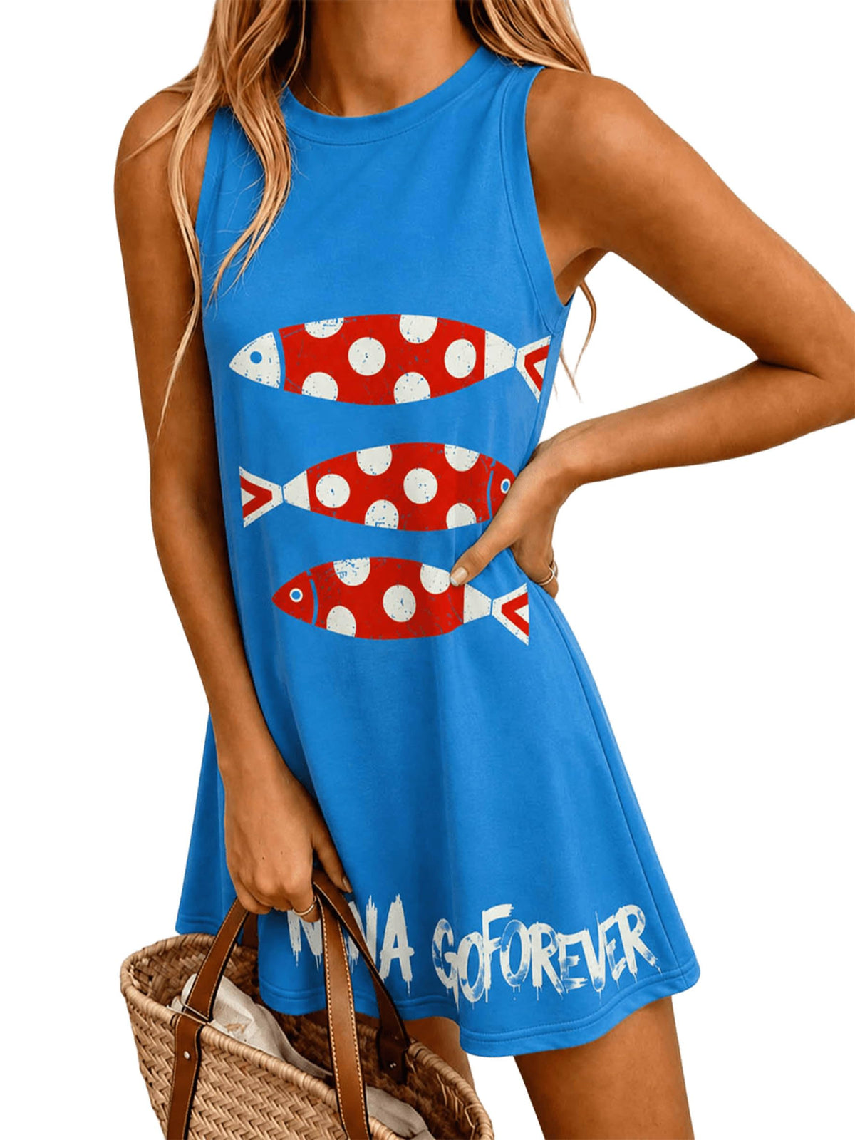 LOVESHOOT Womens Tank Dresses Summer Casual Mini Sleeveless Crew Neck Novelty Floral Printed Sundress Loose A Line Dress