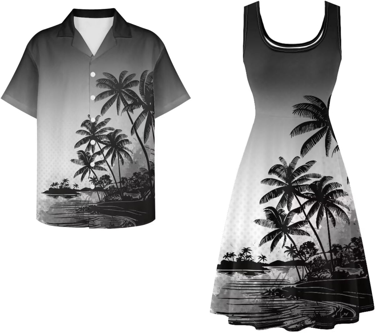 Dreaweet Summer Dresses for Women A-Line Sleeveless Flowy Sun Dresses,Men's Casual Button-Down Shirts,Couple Matching Outfits