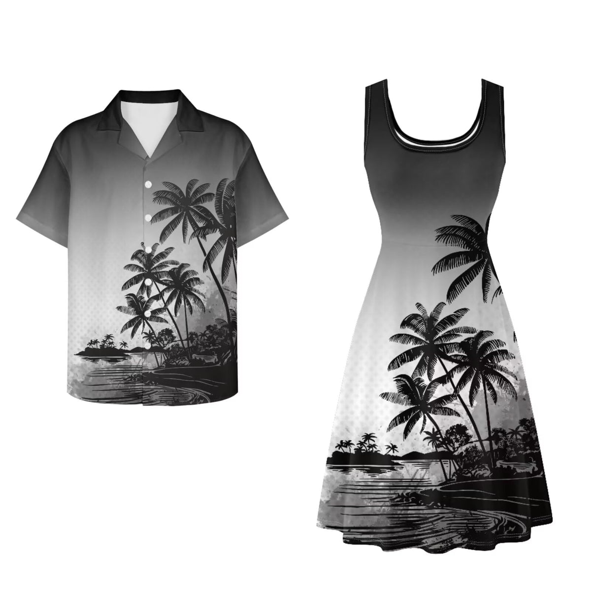 Dreaweet Summer Dresses for Women A-Line Sleeveless Flowy Sun Dresses,Men's Casual Button-Down Shirts,Couple Matching Outfits