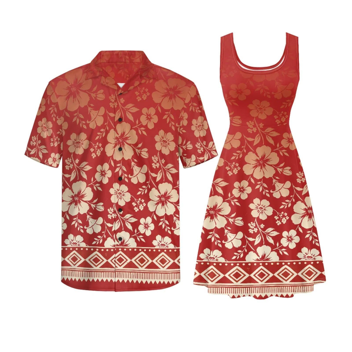 Gomyblomy Matching Hawaiian Outfits for Couples Vacation Tropical Floral Women Dress Mens Shirts His and Hers Clothing