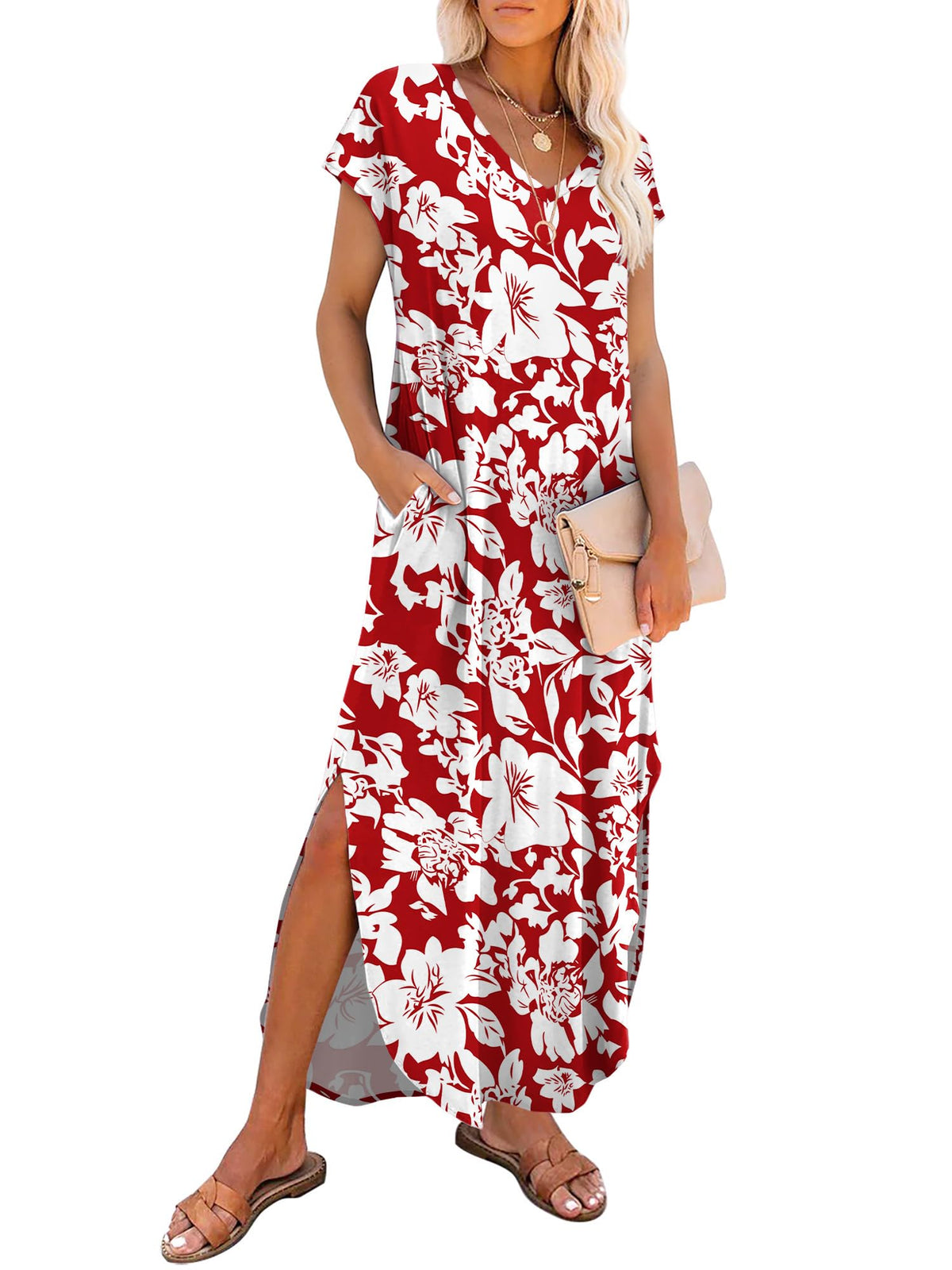 RUMIA Summer Maxi Dresses for Women Cap Sleeve Long Sundress with Pockets