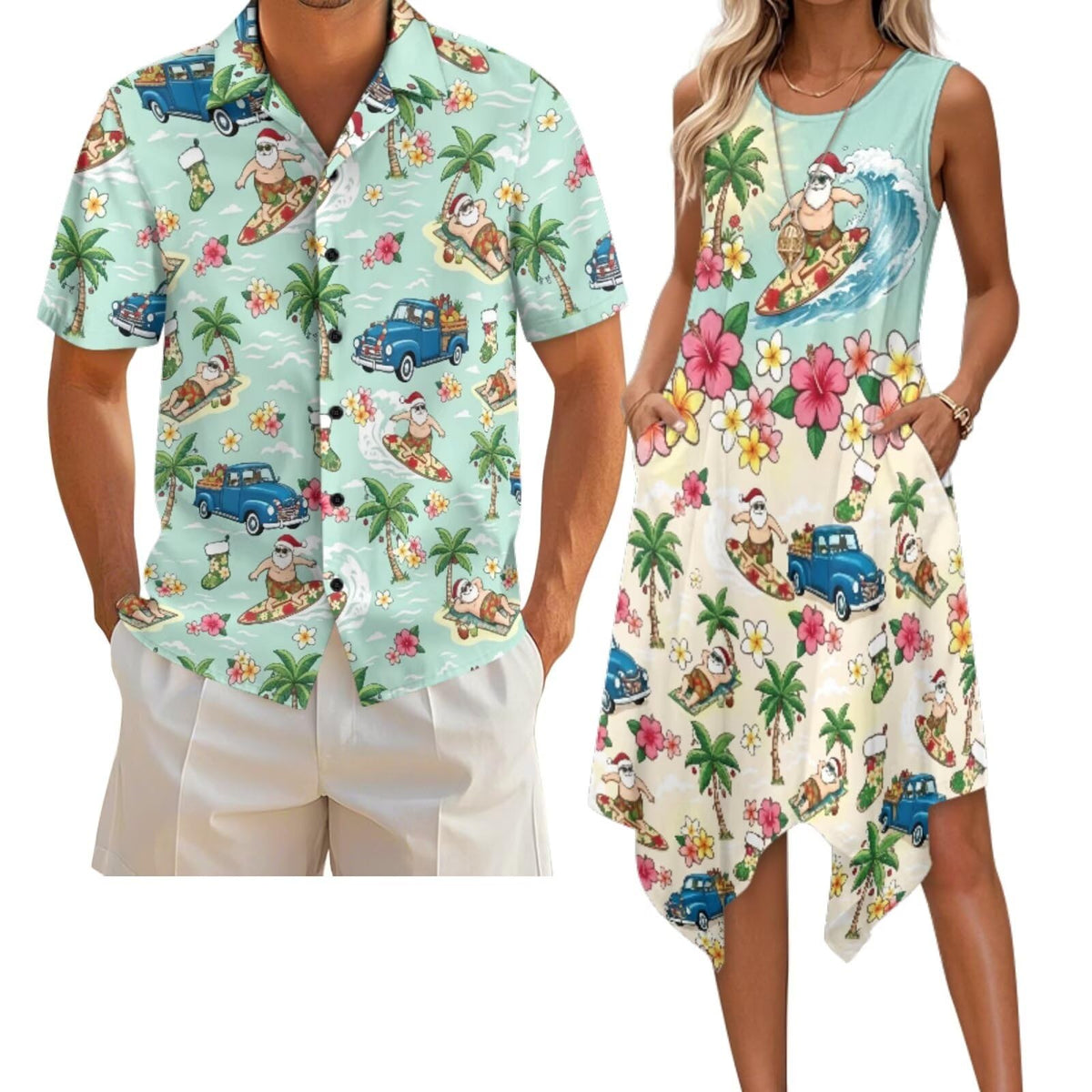 Belidome Couples Matching Outfits Husband and Wife Clothes Sleeveless Dress Button Down Short Sleeve Shirts