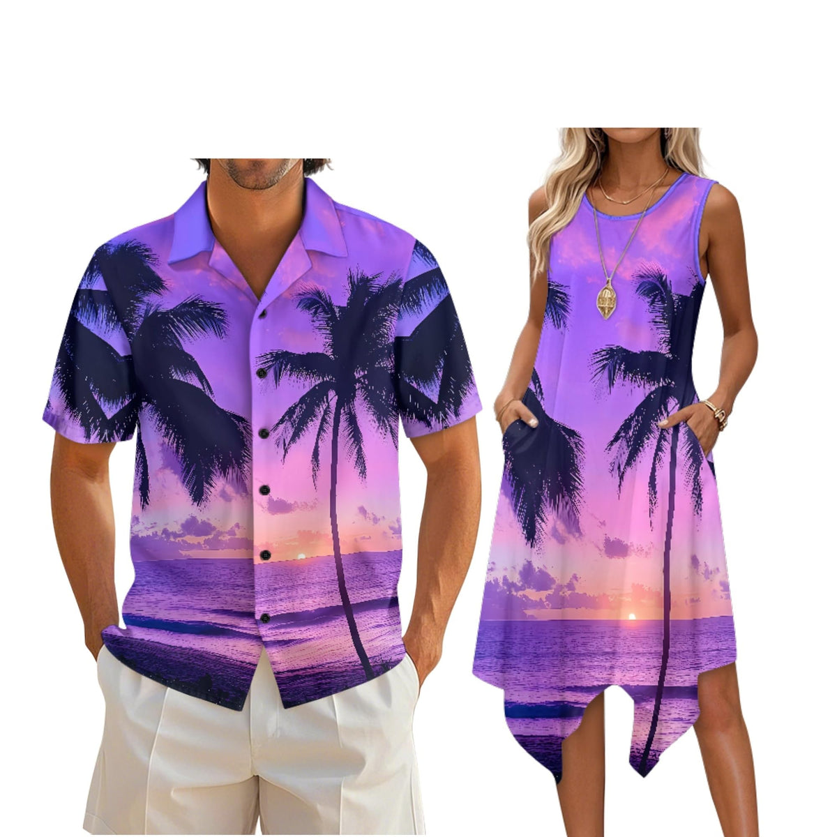 Couple Matching Outfit Hawaiian Men's Button Down Shirt Sleeveless Sundresses Dress Summer Dress for Women 2026