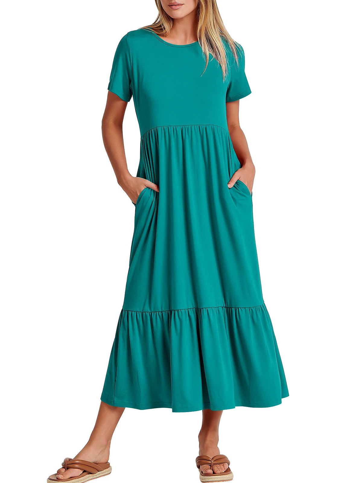 ANRABESS Womens 2026 Summer Casual Short Sleeve Maxi Dress with Pockets